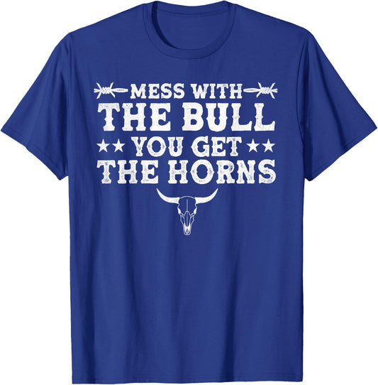 Mess with the Bull, You get the Horns Funny Bullfighter T-Shirt - T-Shirt | Royal