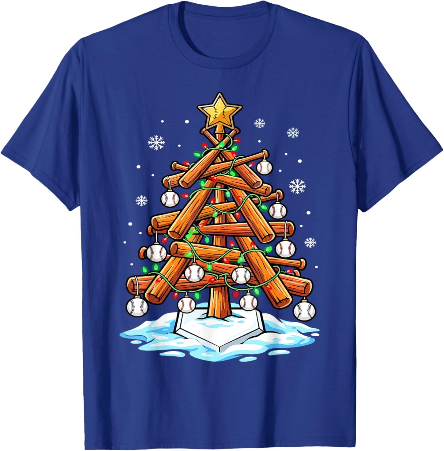 Christmas Baseball Tree Lights Xmas T-Shirt - T-Shirt | Royal