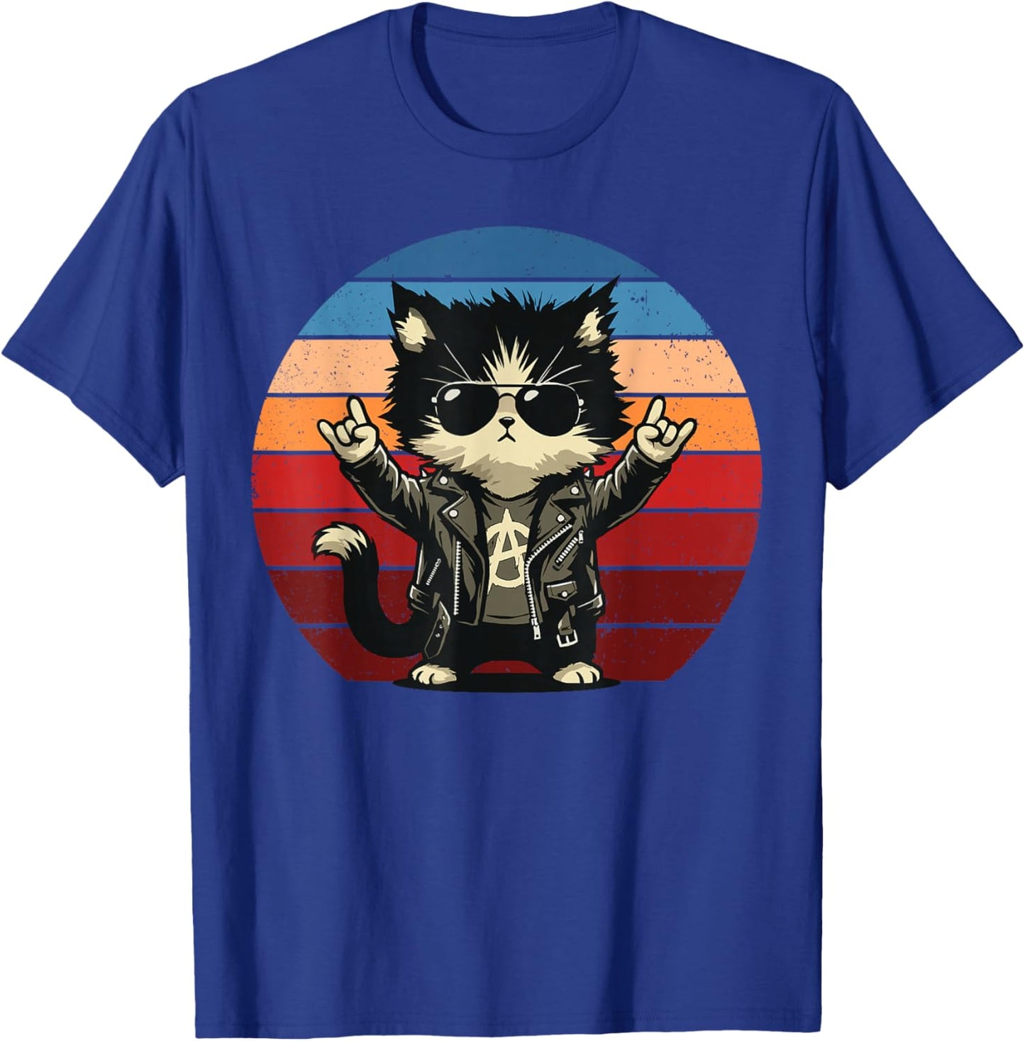 Retro Cat Rock Music Men Kids Women Funny Cat T-Shirt - T-Shirt | Royal