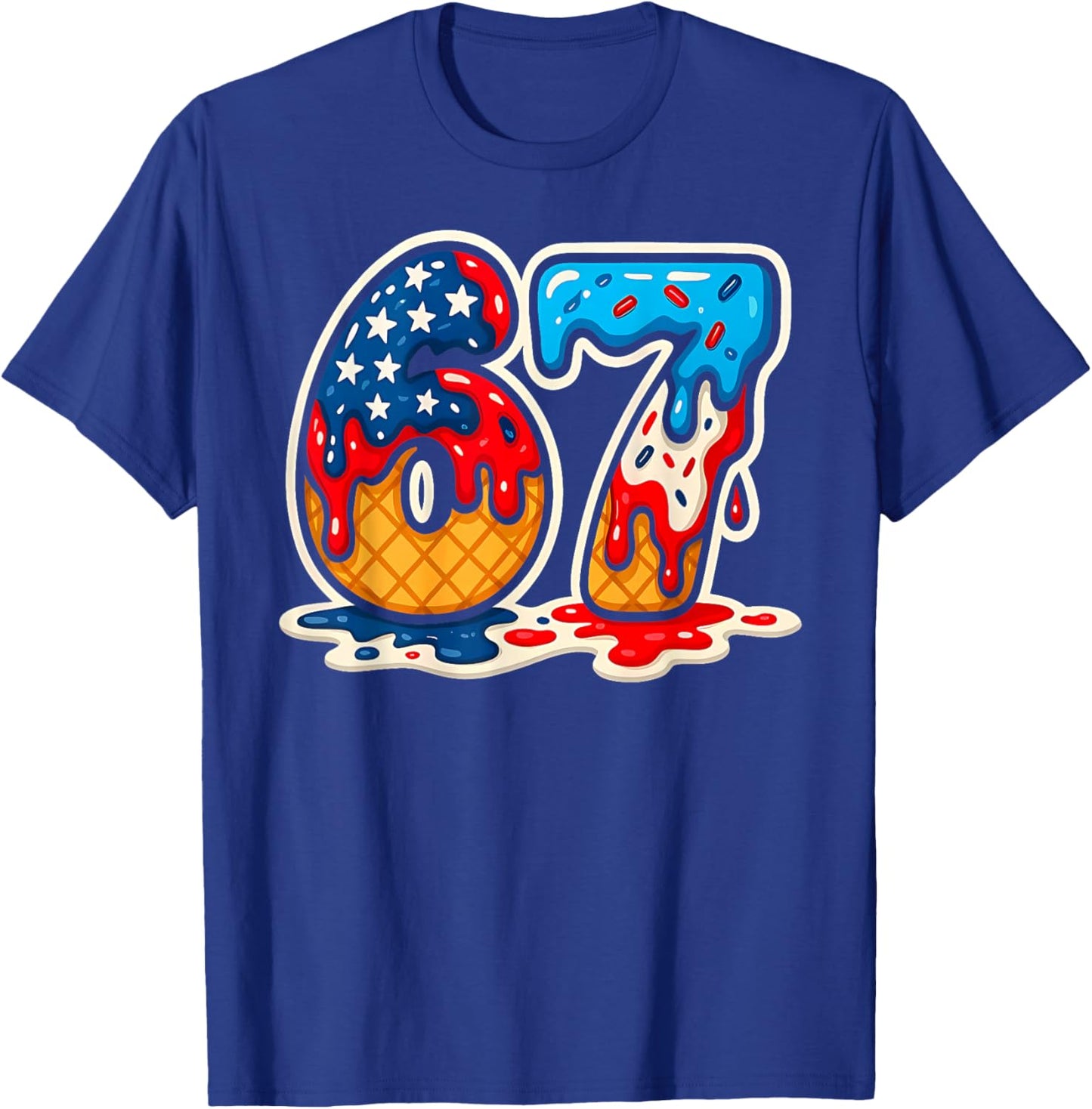 67 Ice Cream Drip Meme Funny Six Seven Gen Alpha Slang T-Shirt - T-Shirt | Royal