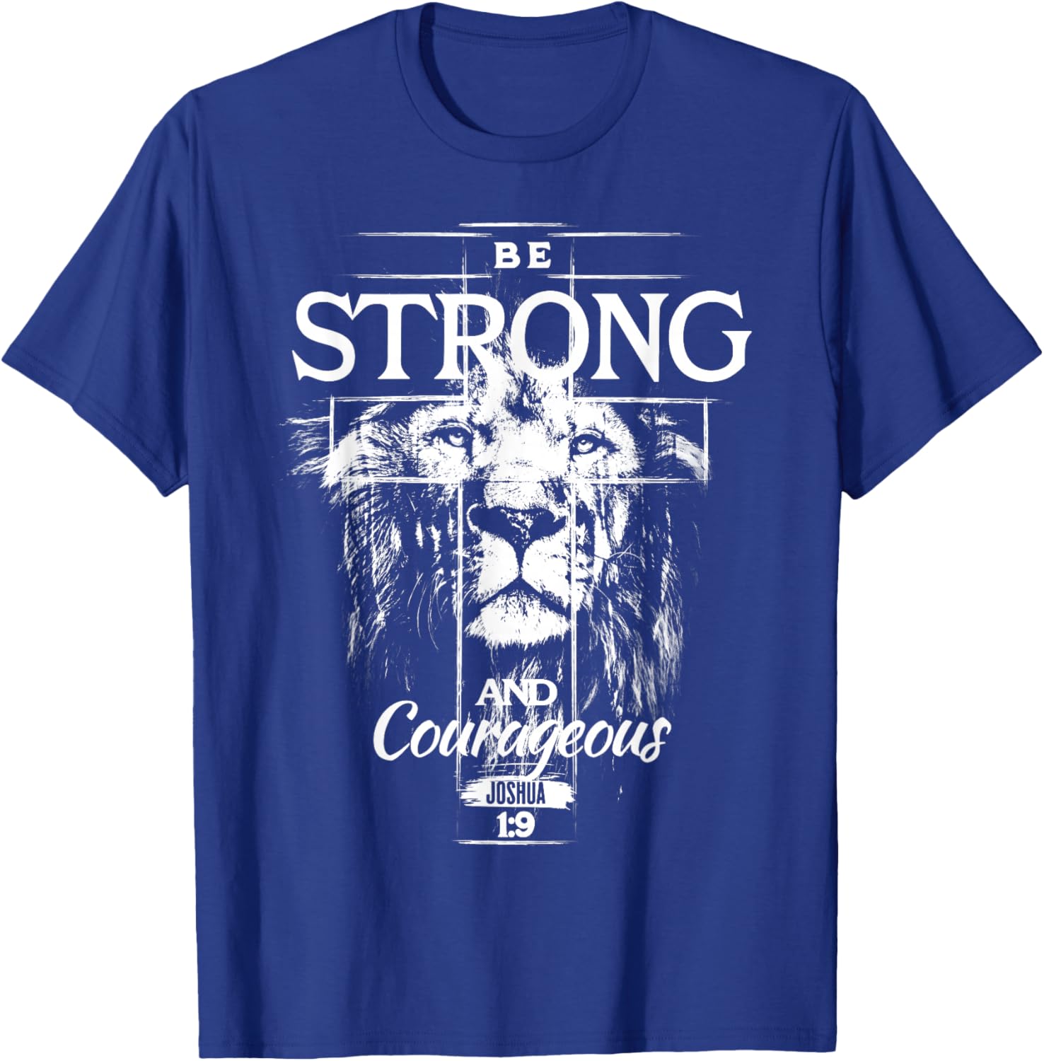 Christian Lion Be Strong and Courageous Faith Cross Men T-Shirt - T-Shirt | Royal