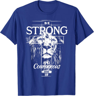Christian Lion Be Strong and Courageous Faith Cross Men T-Shirt - T-Shirt | Royal