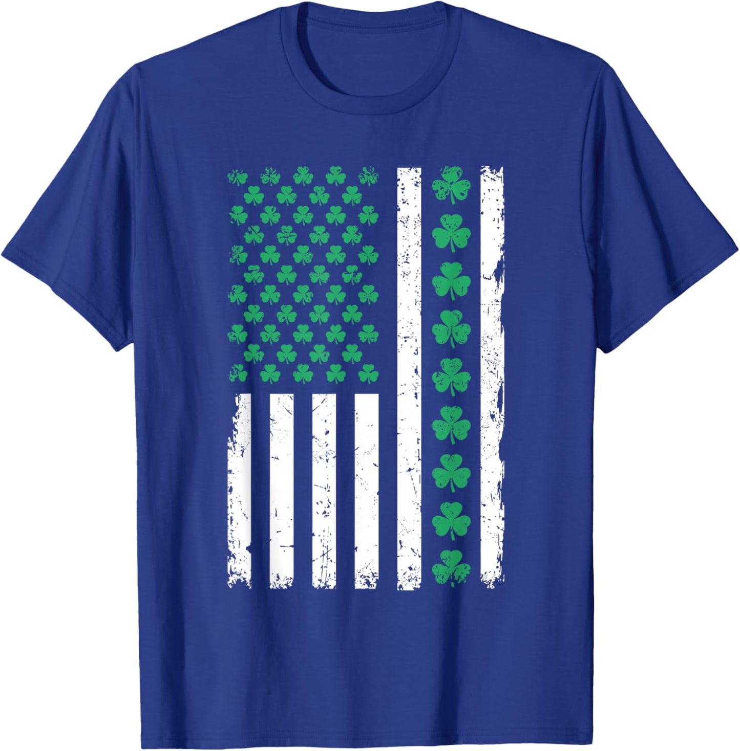 US American Flag with Shamrocks for Pattys St Patricks Day T-Shirt - T-Shirt | Royal