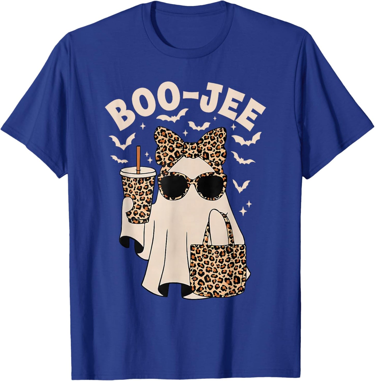 Boo JEE Boujee Leopard Ghost Halloween October Vibes T-Shirt - T-Shirt | Royal