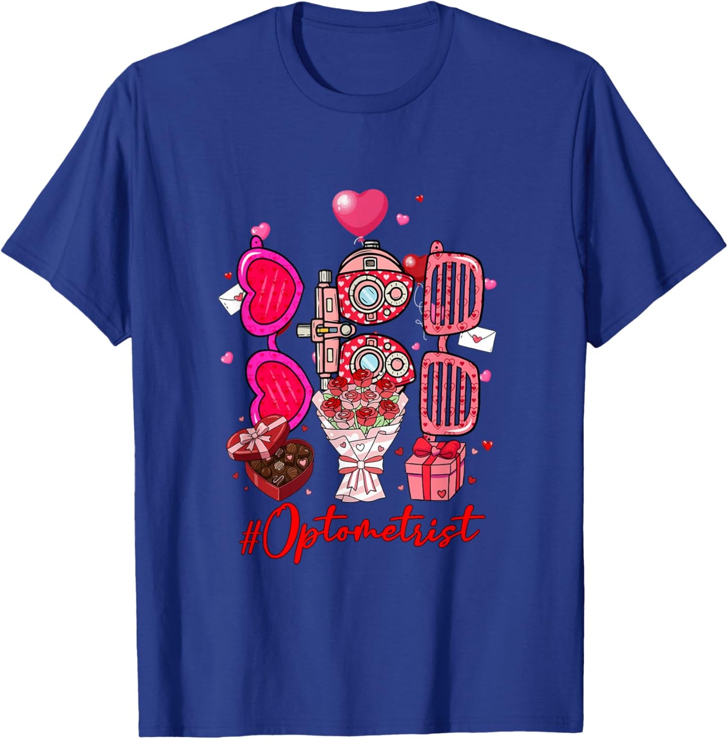 Optometrist Tools Hearts Flowers Valentine's Day Joke Single T-Shirt - T-Shirt | Royal