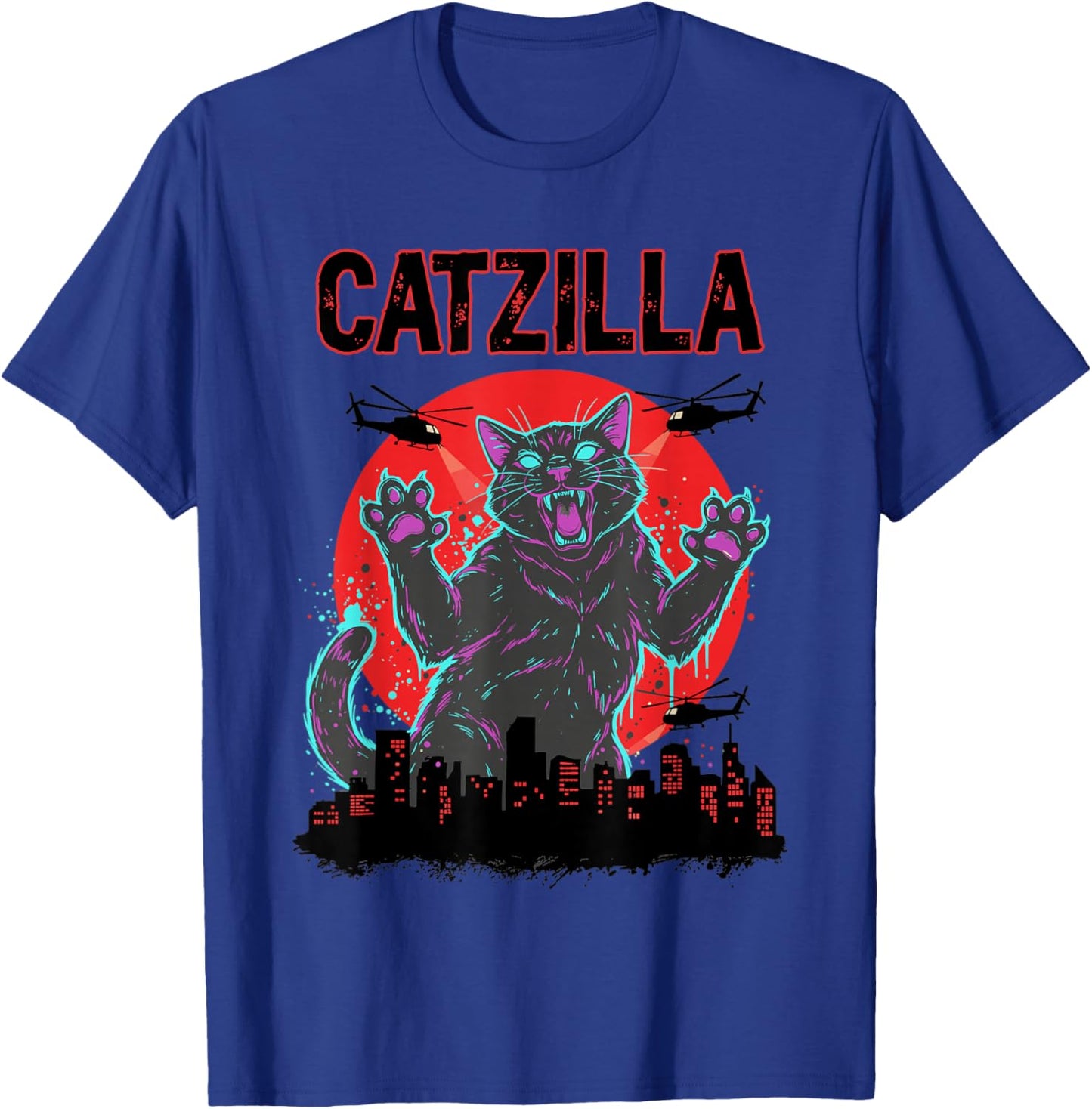 Catzilla Cat Japanese Art Funny Women Boys and Girls T-Shirt - T-Shirt | Royal