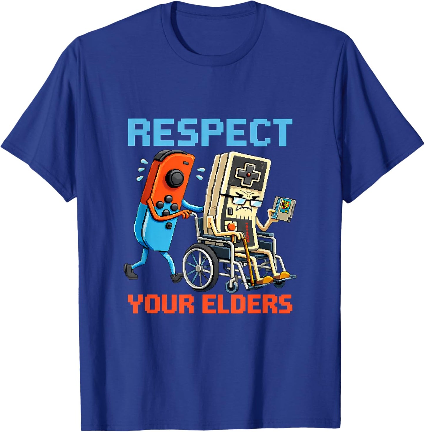 Respect Elders Classic Video Games Funny Retro Gamer T-Shirt - T-Shirt | Royal