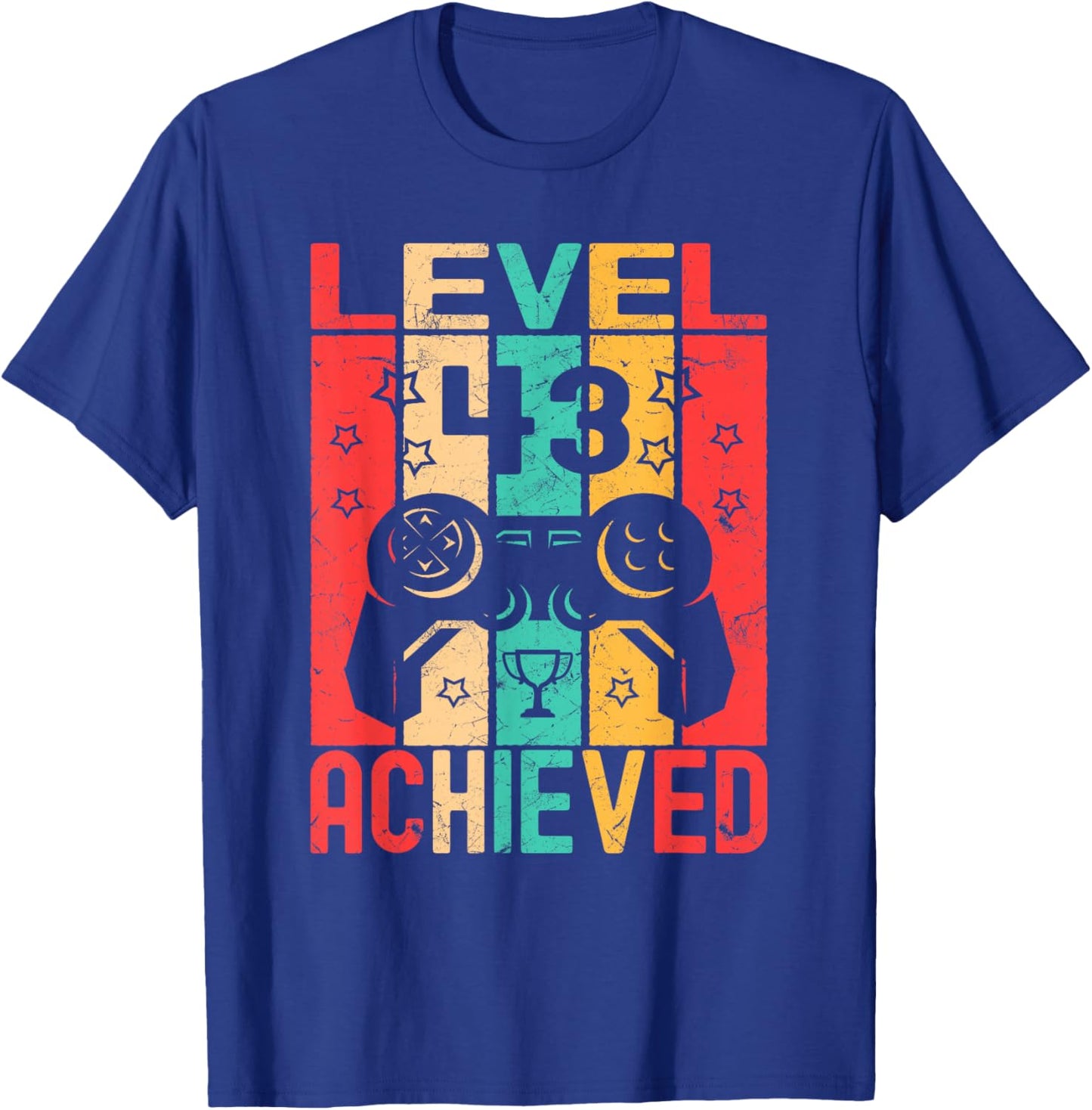 43rd Birthday Level 43 Achieved Gamer Gifts Funny Birthday T-Shirt - T-Shirt | Royal