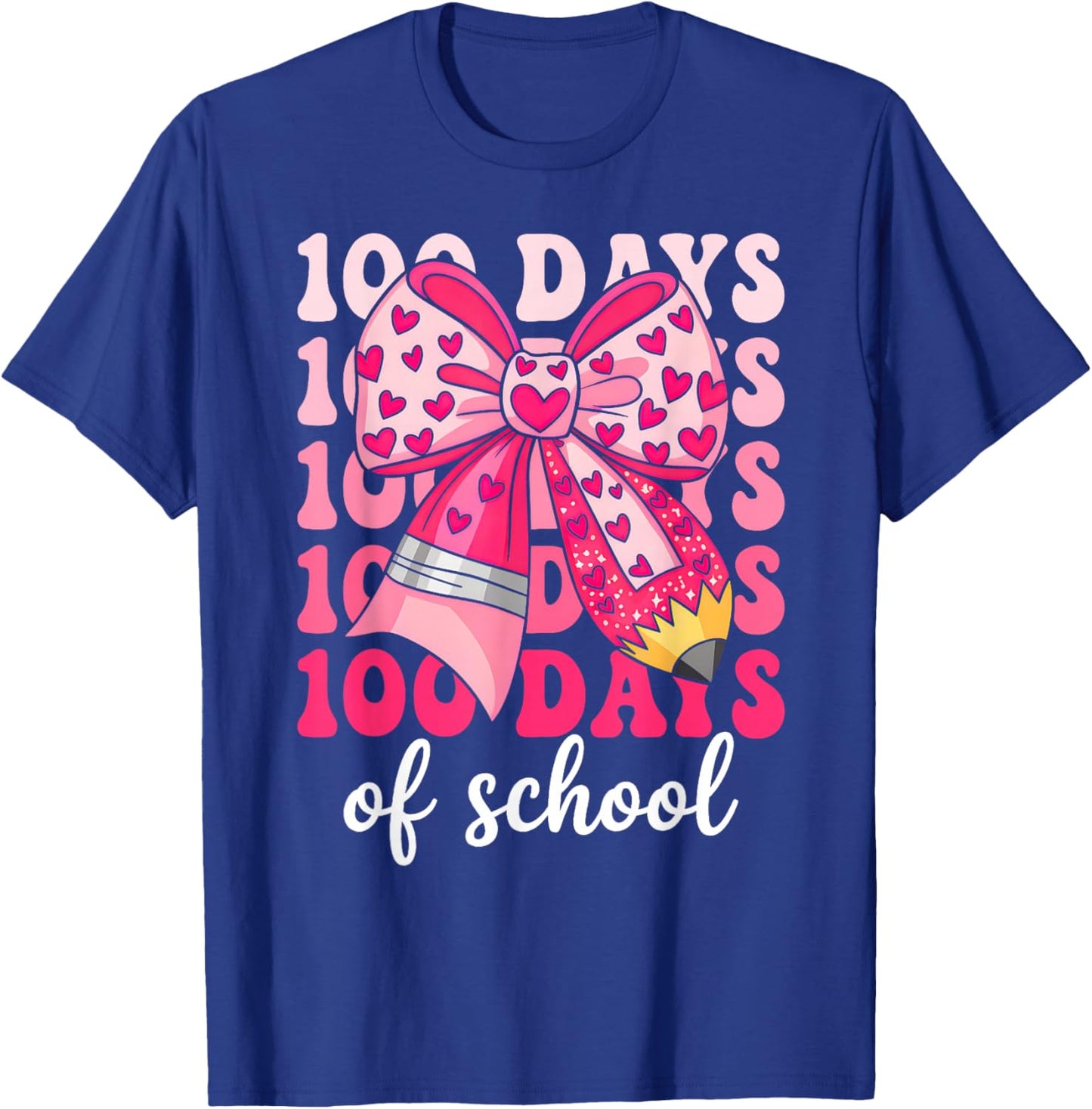 100 Days of School Coquette Bow Girls 100th Day of School T-Shirt - T-Shirt | Royal