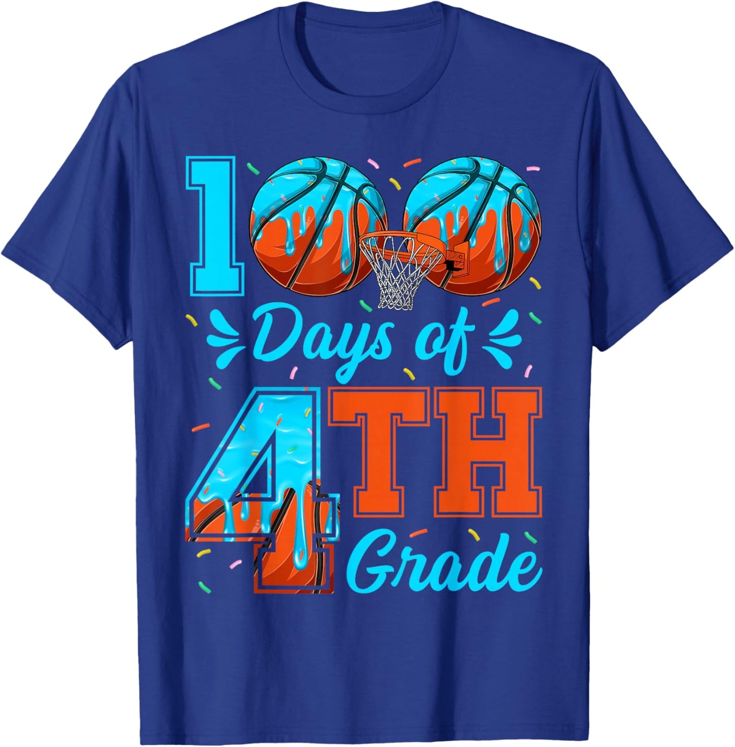100 Days of 4th Grade Basketball 100th Day of School Boys T-Shirt - T-Shirt | Royal