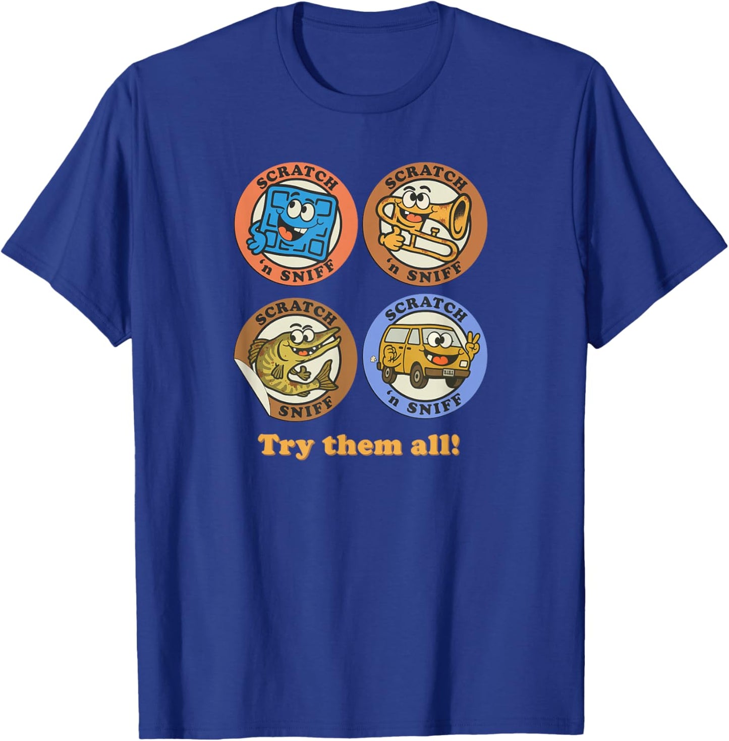 Retro 80s Scratch 'n Sniff Dirty Cartoon 4 Character Mashup T-Shirt - T-Shirt | Royal