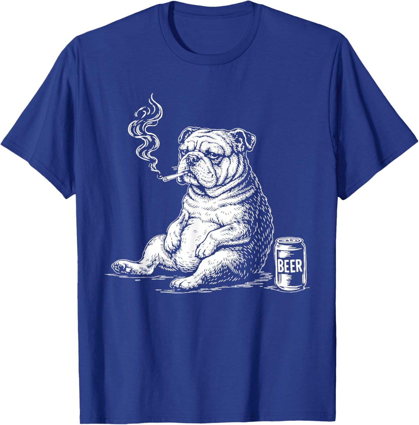 Smoking Bulldog with Beer Sarcastic Meme T-Shirt - T-Shirt | Royal