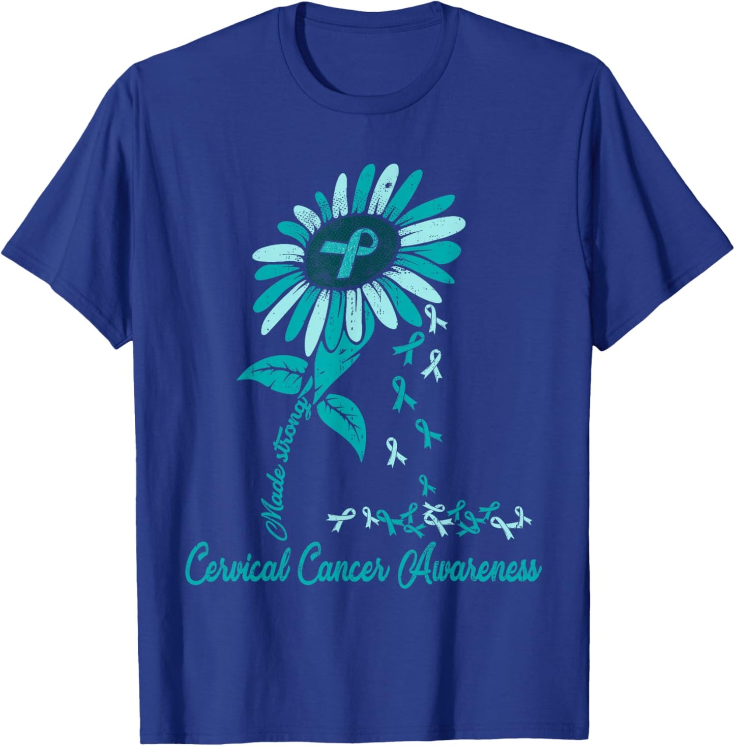 Cervical Cancer Awareness Sunflower Ribbon Teal Girls T-Shirt - T-Shirt | Royal