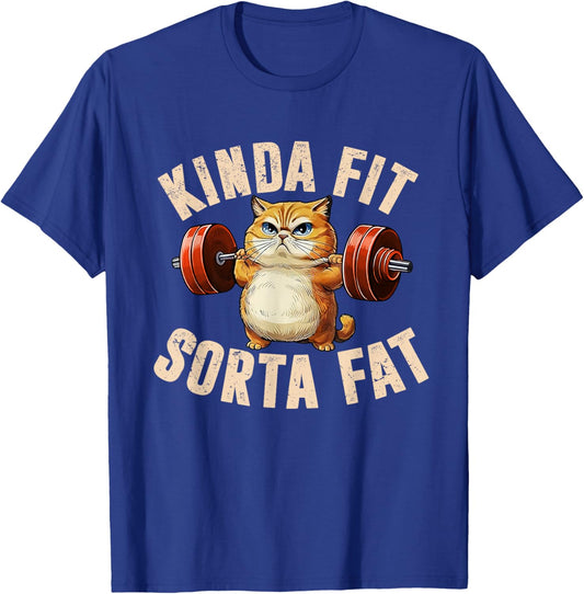 Kinda Fit Sorta Fat Funny Gym Cute Cat Retro T-Shirt - T-Shirt | Royal