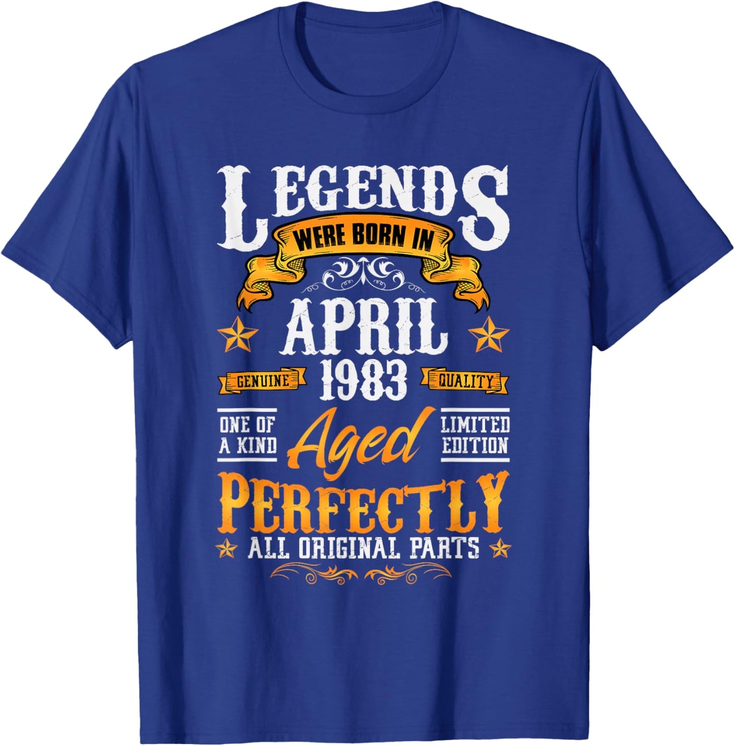 43rd Birthday Vintage Legends Born in 1983 43 Years April T-Shirt - T-Shirt | Royal