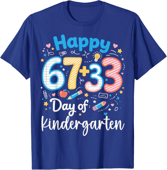 Happy 67+33 Day of Kindergarten 100th Day Math Girls Boys T-Shirt - T-Shirt | Royal
