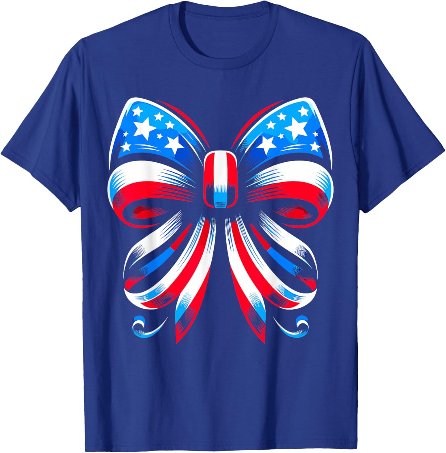 Coquette Bow Ribbon Red White Blue USA Flag 4th of July T-Shirt - T-Shirt | Royal