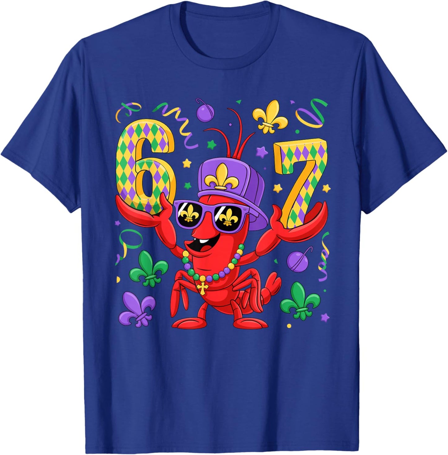 67 Mardi Gras Crawfish Beads Six Seven Carnival Boy Kids 6 7 T-Shirt - T-Shirt | Royal