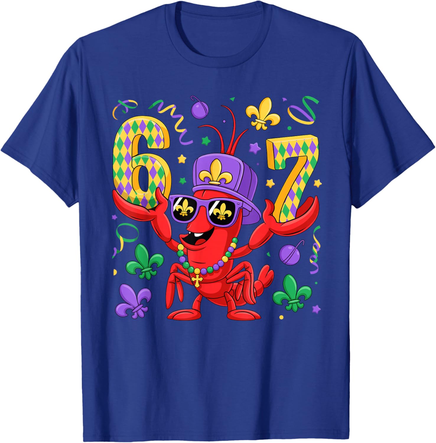 67 Mardi Gras Crawfish Beads Six Seven Carnival Boy Kids 6 7 T-Shirt - T-Shirt | Royal