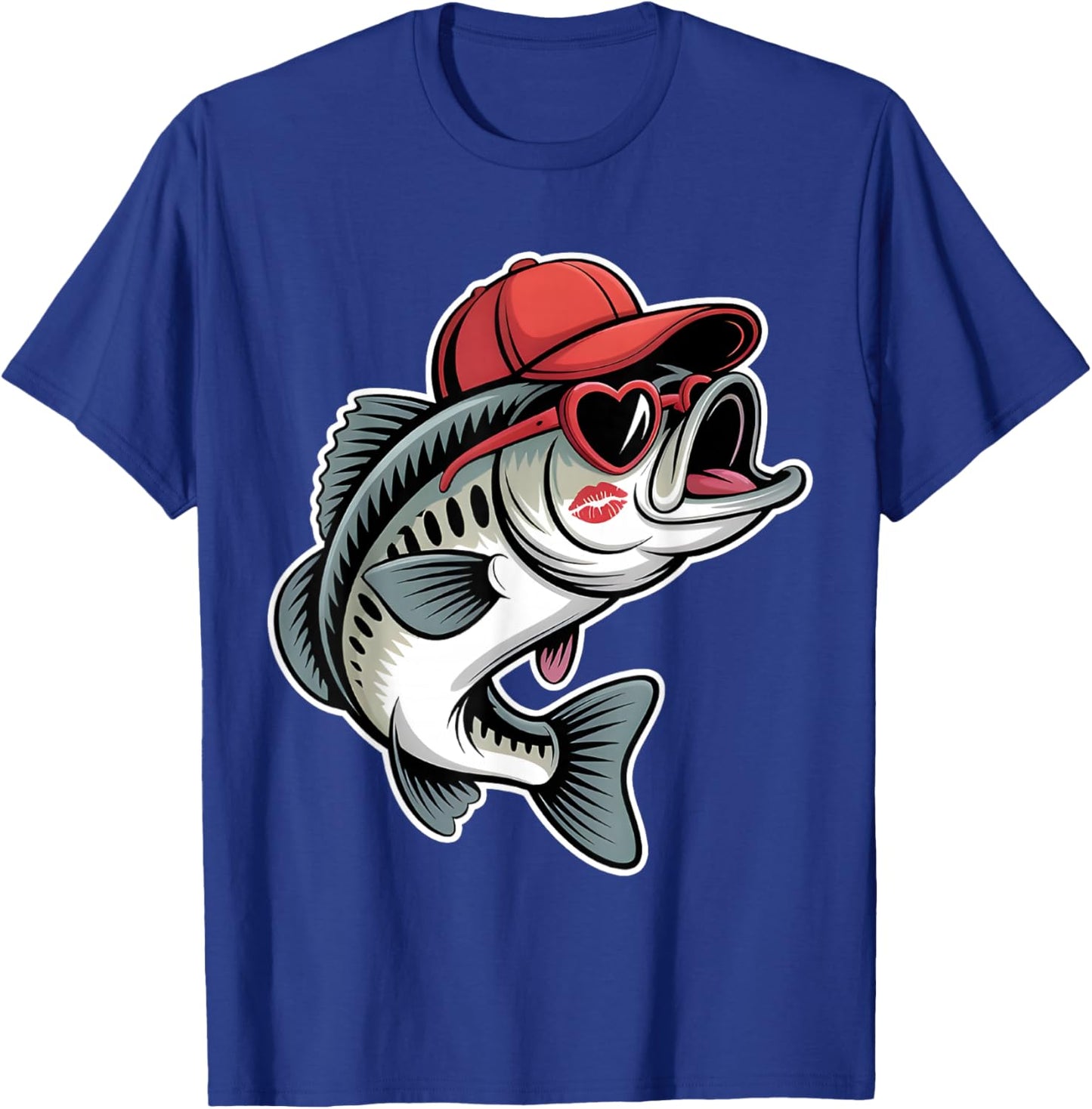 Funny Valentine Fishing Bass Heart Sunglasses Kids Boys T-Shirt - T-Shirt | Royal