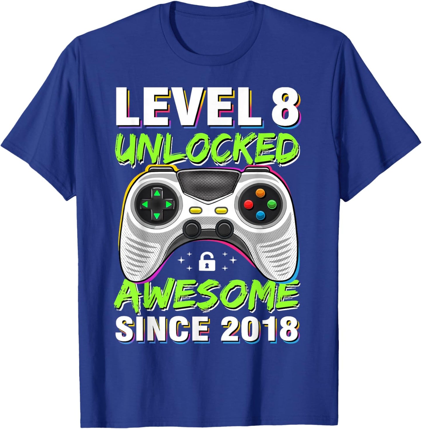 Level 8 Unlocked Awesome Since 2018 8th Birthday Gaming Boys T-Shirt - T-Shirt | Royal