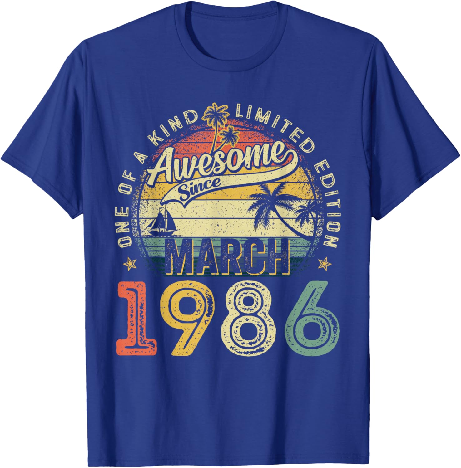 40 Year Old Awesome March 1986 Vintage 40th Birthday Men Him T-Shirt - T-Shirt | Royal