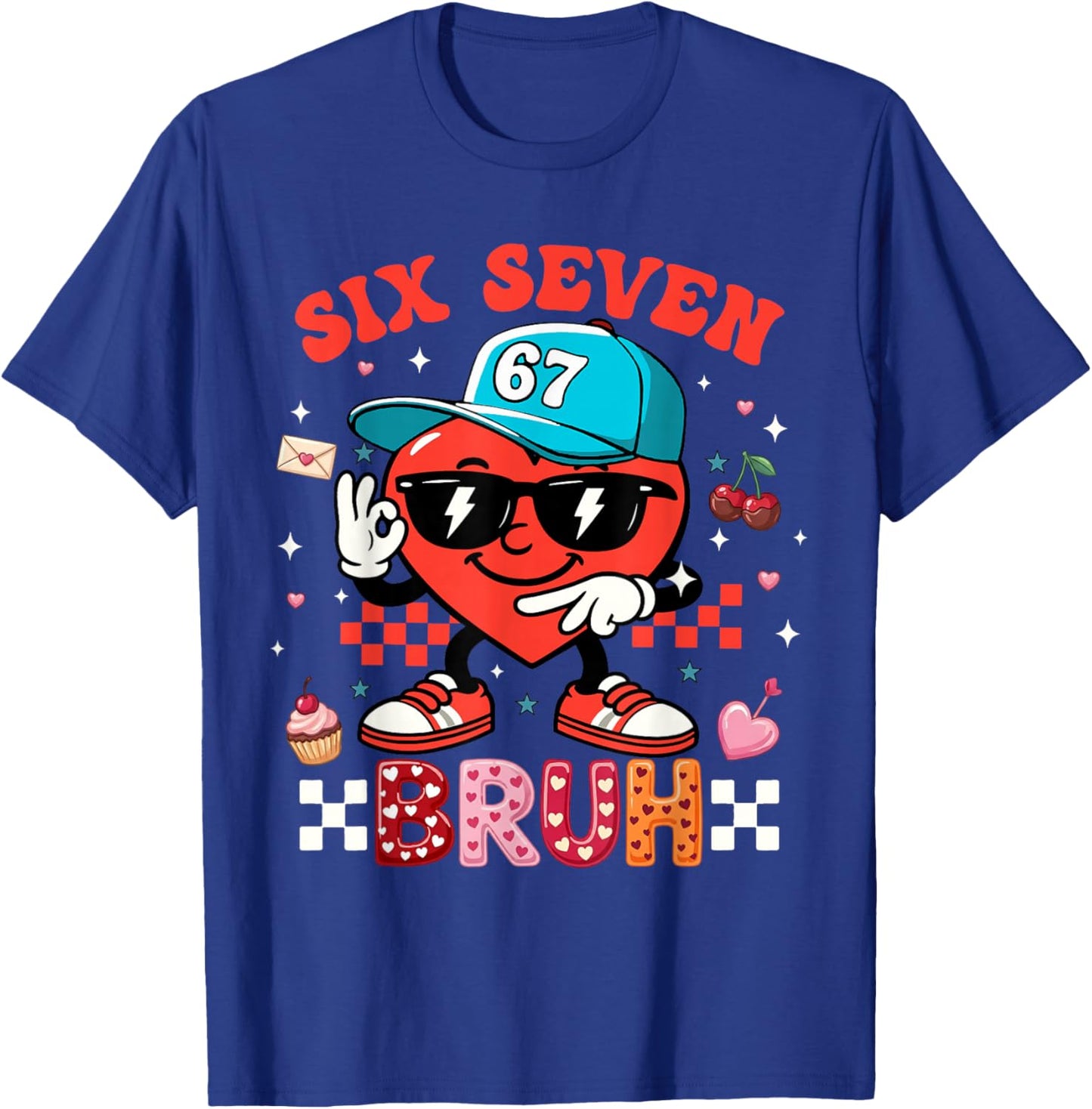 Funny Six Seven 67 6 7 Meme Heart Valentines Bro Kids Boys T-Shirt - T-Shirt | Royal