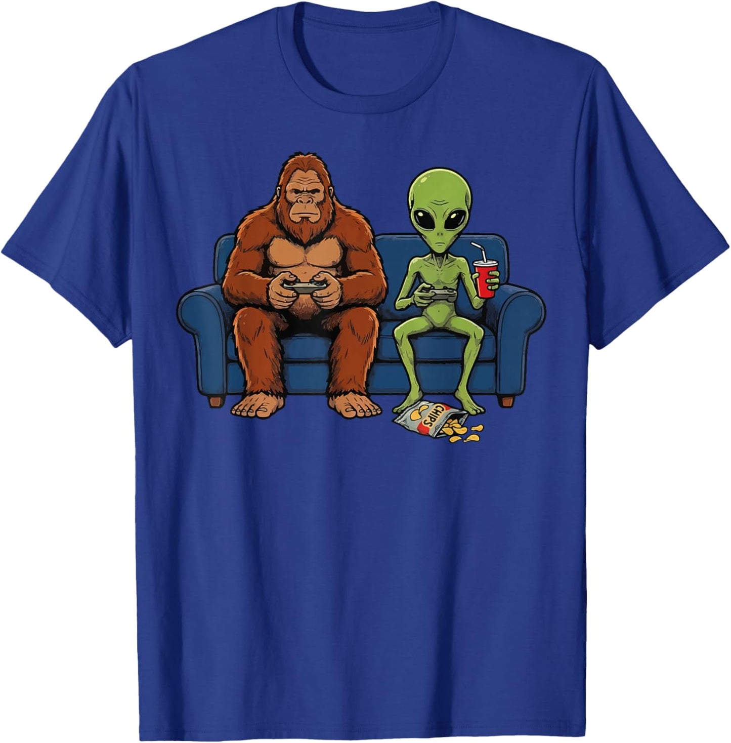 Bigfoot Alien Gaming Sofa Gamer T-Shirt - T-Shirt | Royal