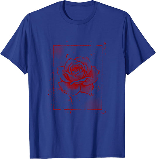 Grunge Red Rose Vintage Floral Distressed Graphic Women Girl T-Shirt - T-Shirt | Royal