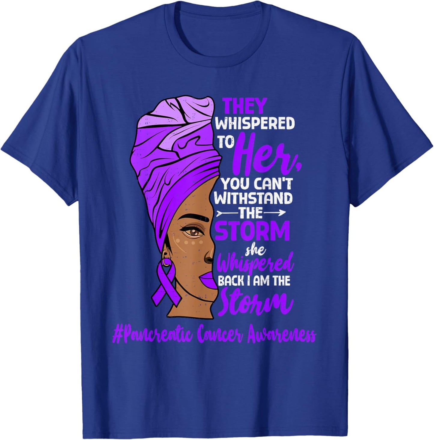 Pancreatic Cancer Awareness Black Women Ribbon Purple T-Shirt - T-Shirt | Royal