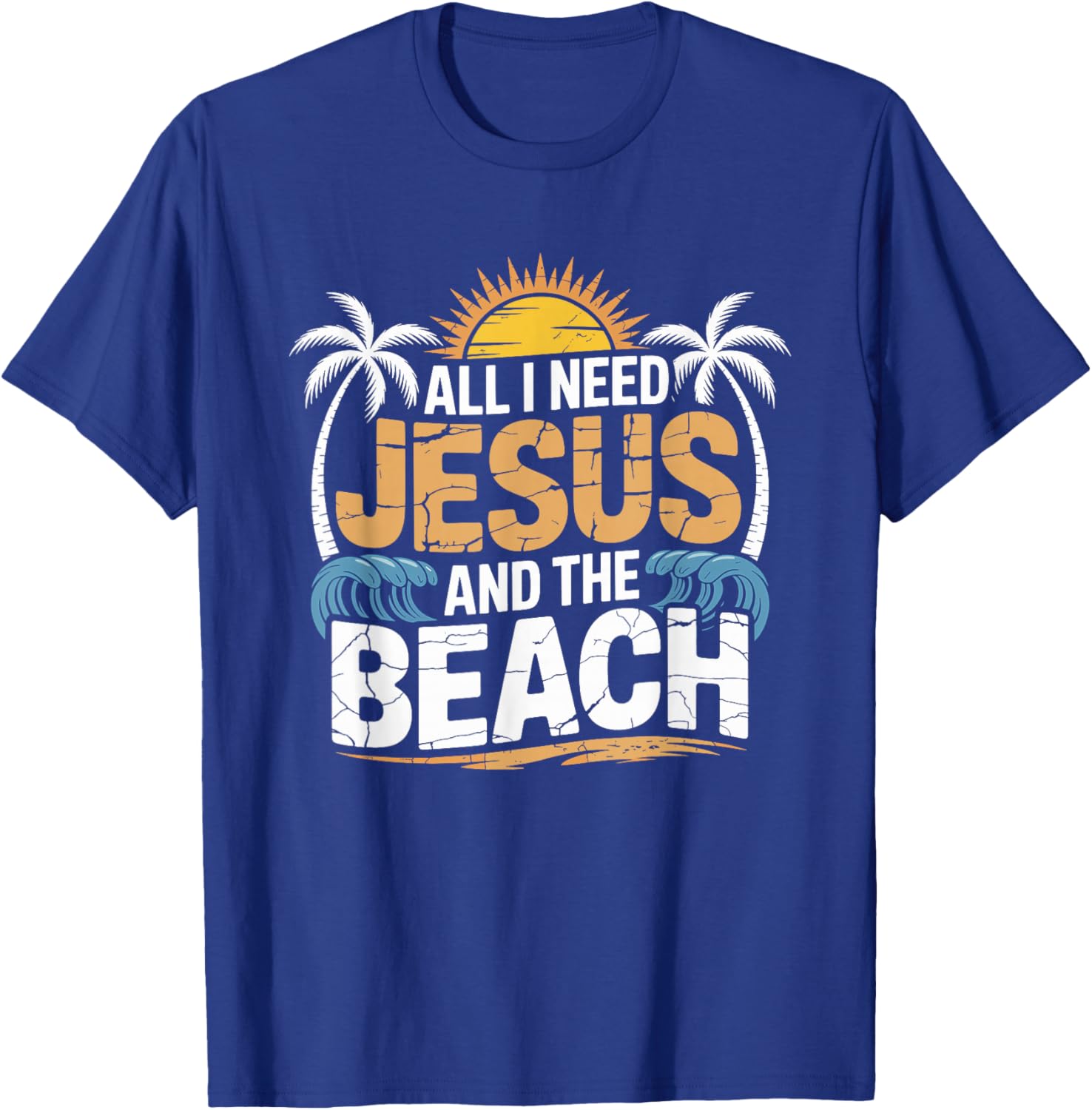 All I Need Jesus and The Beach Christian Faith Ocean Summer T-Shirt - T-Shirt | Royal