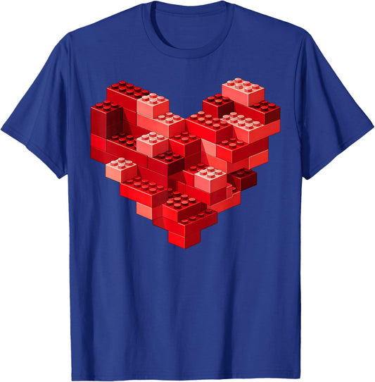 Valentines Day Heart Building Blocks Bricks Boys Kid Toddler T-Shirt - T-Shirt | Royal