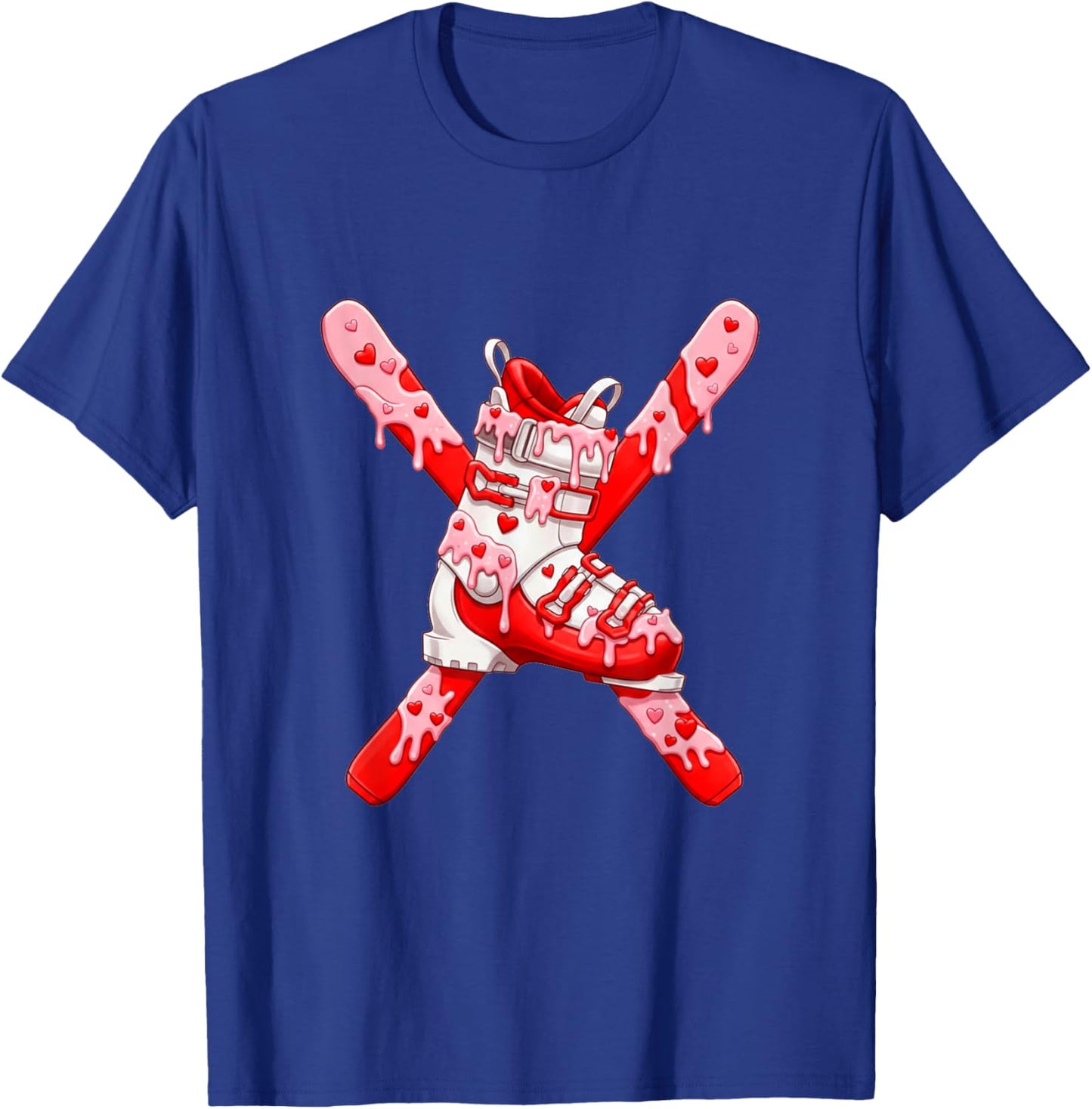 Skiing Skier Valentines Day Ice Cream Drip Heart Boys Girls T-Shirt - T-Shirt | Royal
