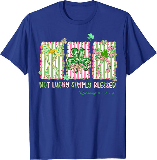 Preppy St Patrick's Day Simply Blessed Coquette Bow Shamrock T-Shirt - T-Shirt | Royal