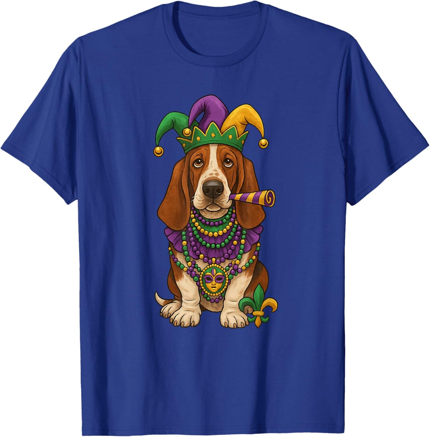 Mardi Gras, Basset Hound, Cute Dog T-Shirt - T-Shirt | Royal