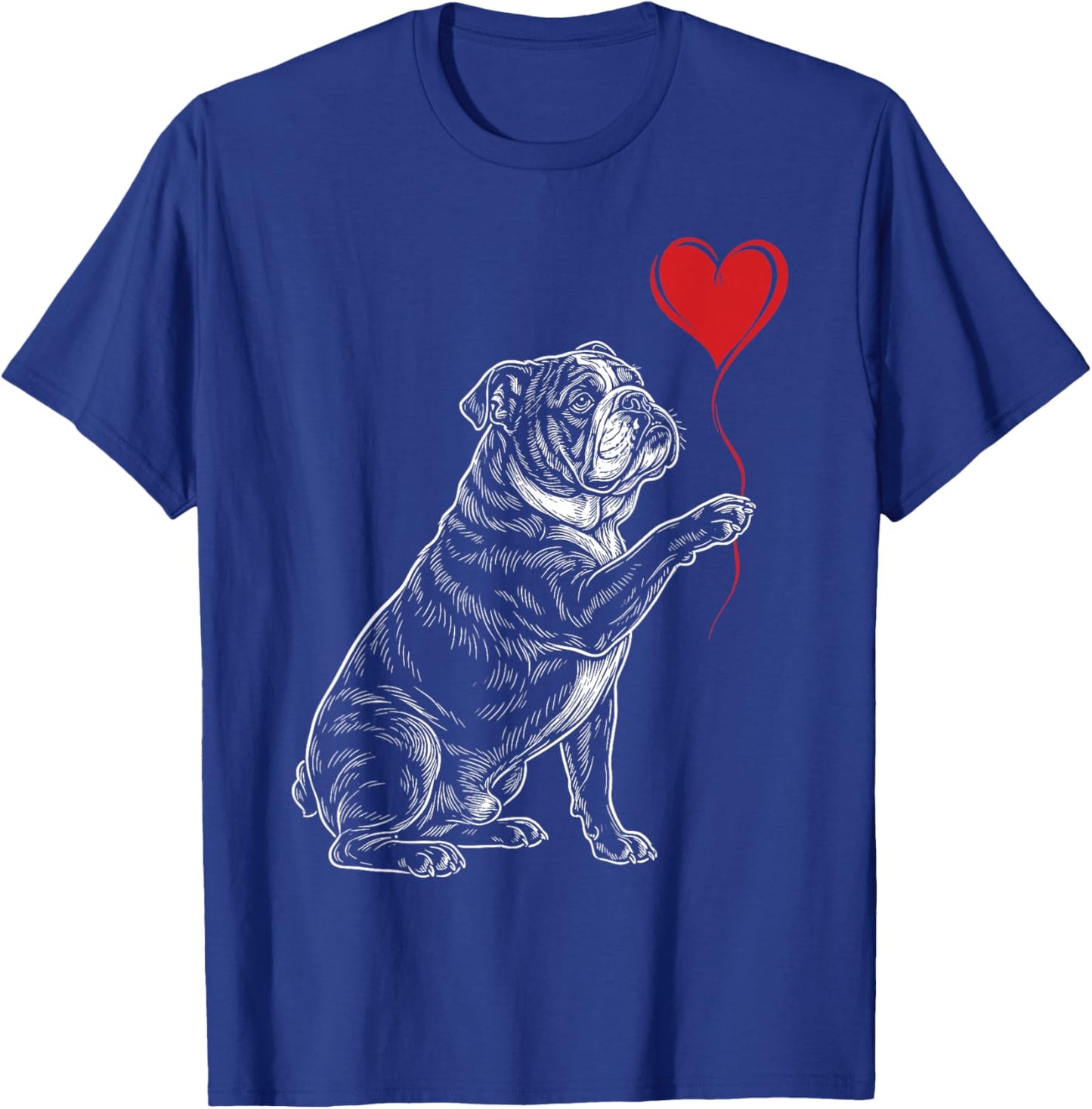 English Bulldog Dog Art Holding Heart Valentines T-Shirt - T-Shirt | Royal