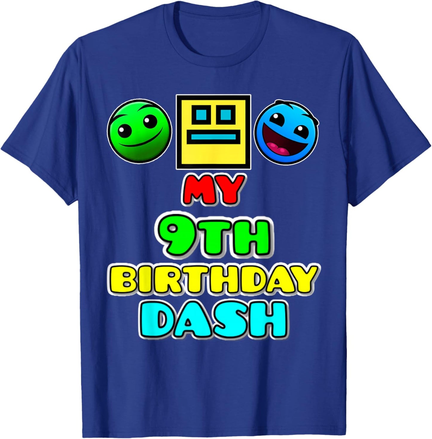 My 9th Birthday Dash Video Game Theme Kids Party Geometry T-Shirt - T-Shirt | Royal