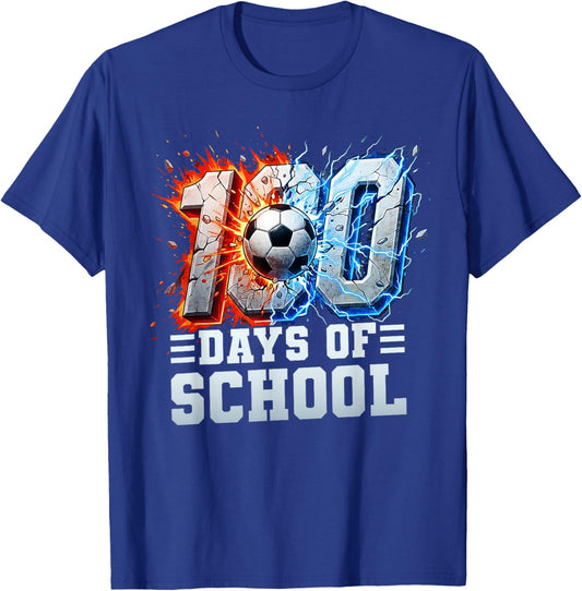 100th Day of School Soccer 100 Days of School Boys Kids T-Shirt - T-Shirt | Royal