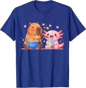 Cute Capybara and Axolotl Ramen Boba Kawaii Boys Girls Kids T-Shirt - T-Shirt | Royal