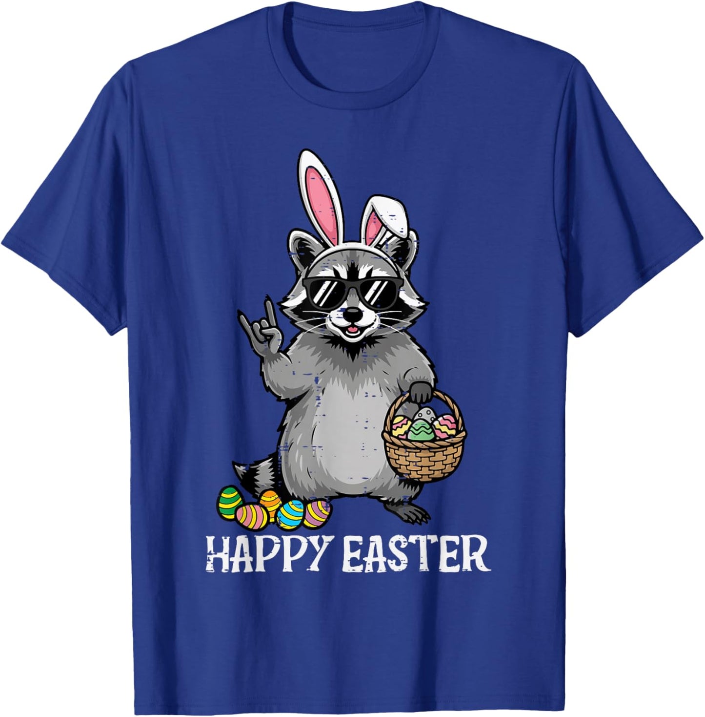 Happy Easter Raccoon Bunny Rock Hand Rocker Boys Kids Men T-Shirt - T-Shirt | Royal