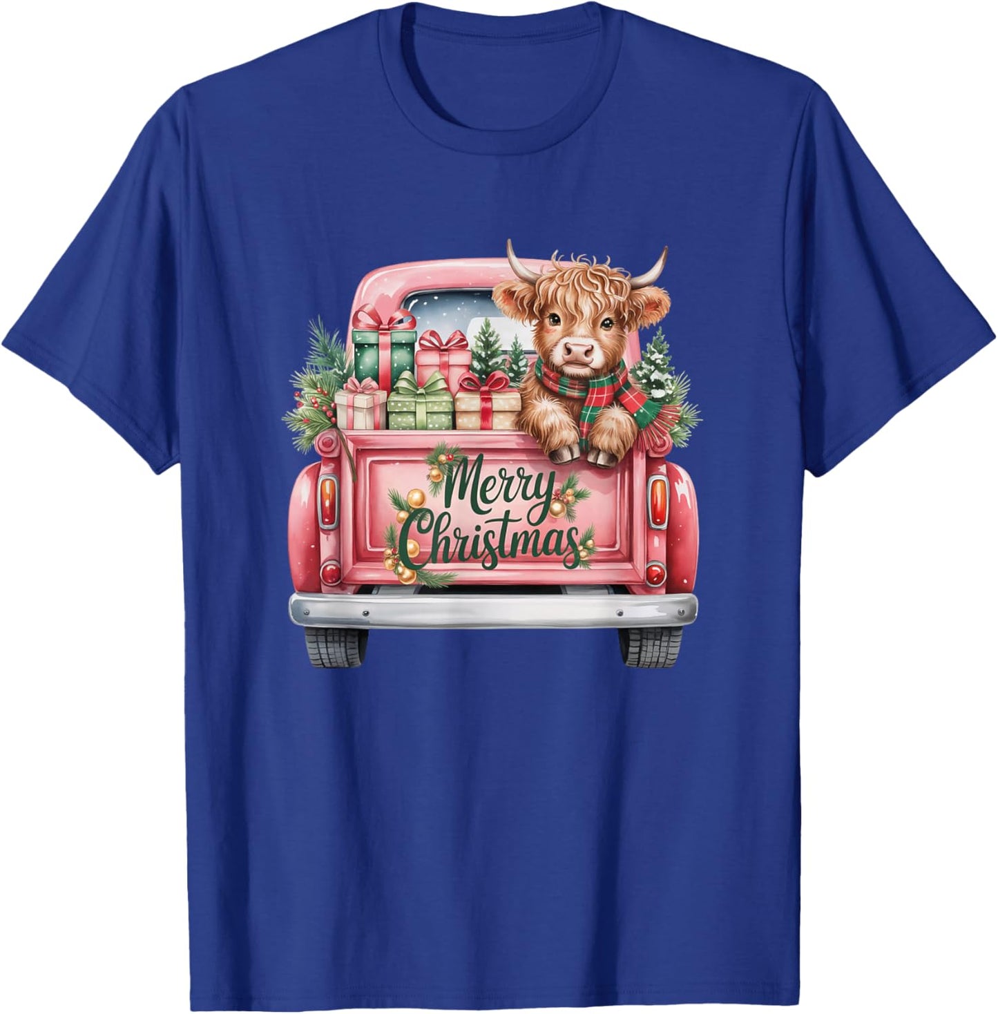 Merry Christmas Cow in Vintage Truck Design Mom T-Shirt - T-Shirt | Royal