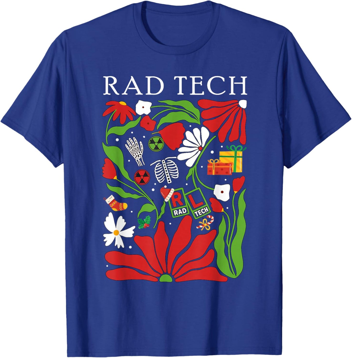Christmas Radiology Boho Floral RAD Tech X-ray Technologist T-Shirt - T-Shirt | Royal