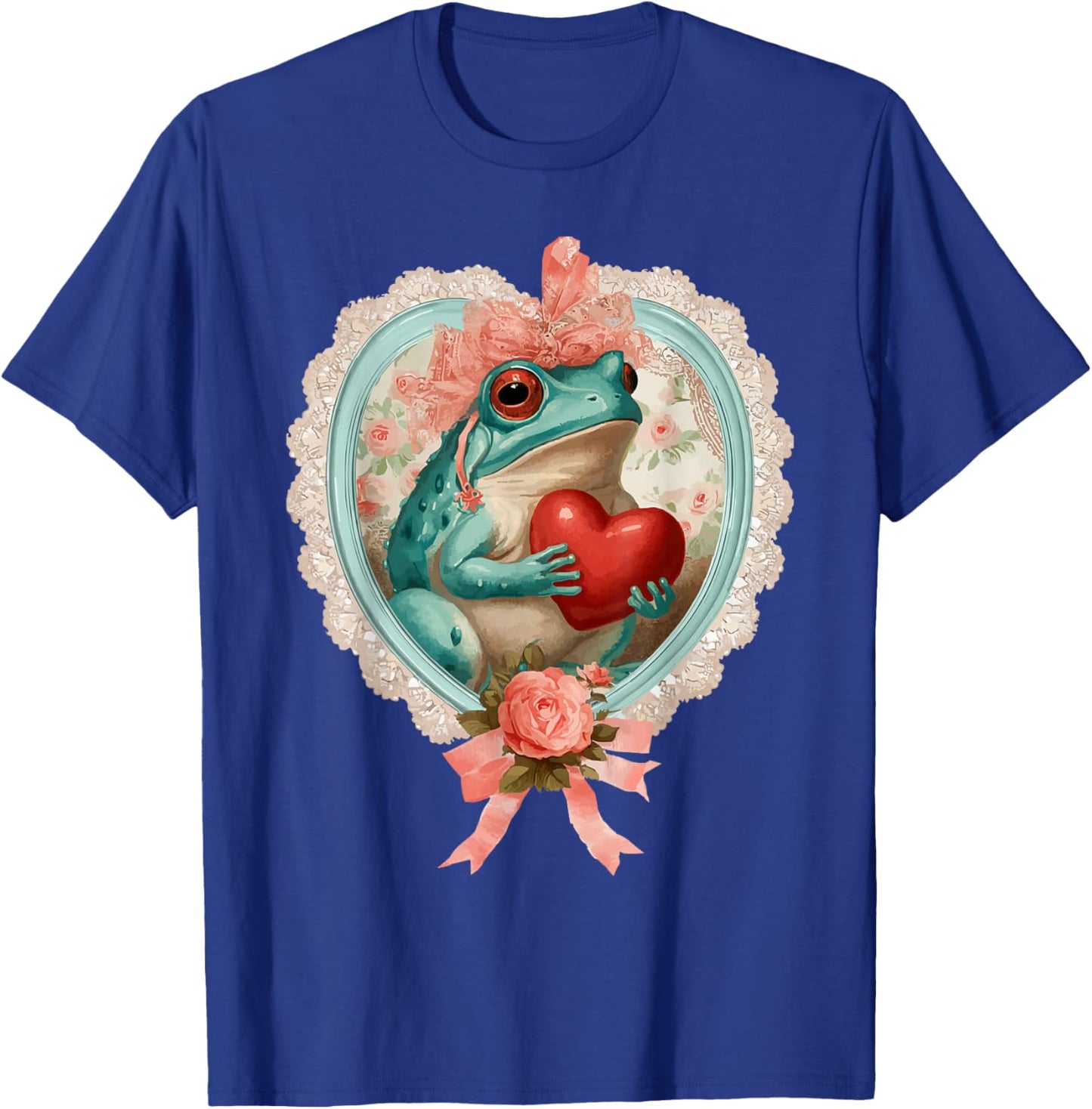 Vintage Valentine Frog with Heart Romantic Animal Coquette T-Shirt - T-Shirt | Royal