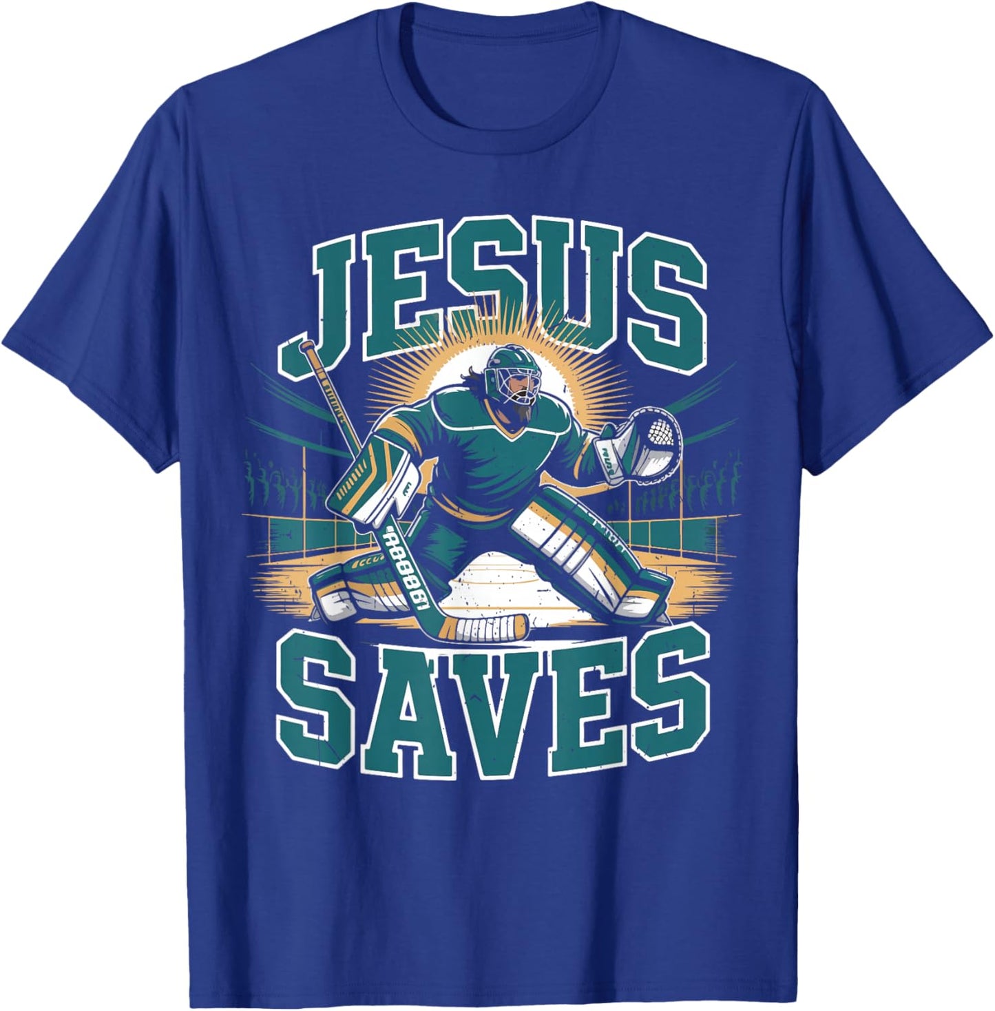 Christian Hockey Jesus Saves Goalie Humor Religious Hockey T-Shirt - T-Shirt | Royal