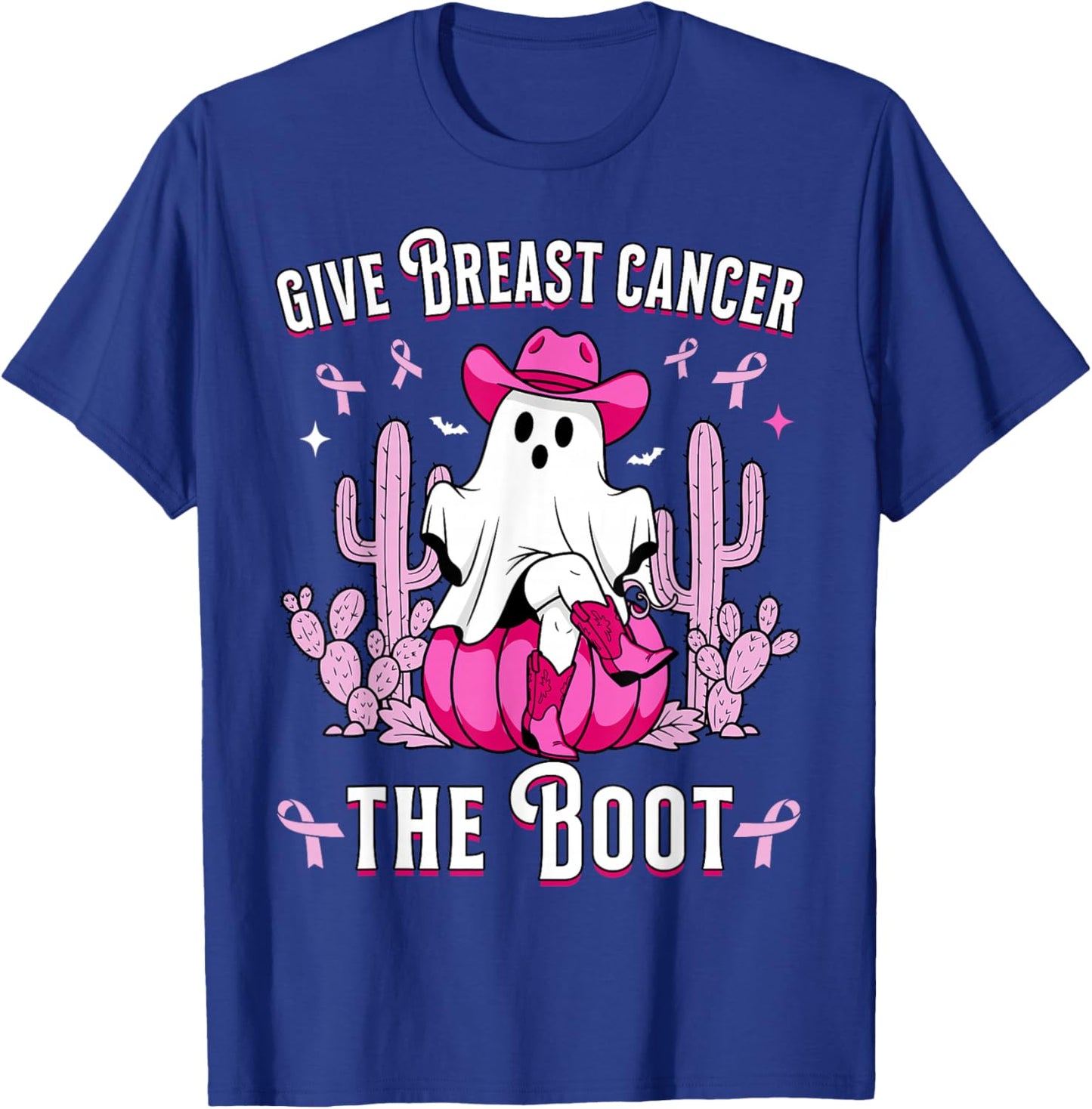 Give Breast Cancer The Boot Ghost Cowgirl Cancer Awareness T-Shirt - T-Shirt | Royal