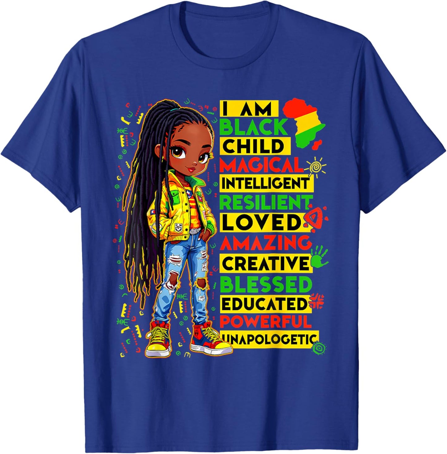 I Am Black Child Magical Love Blessed Black History Girl Kid T-Shirt - T-Shirt | Royal