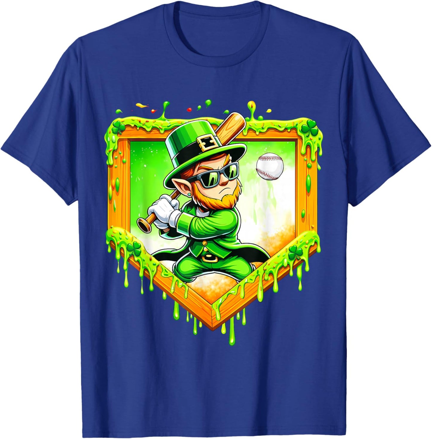 Leprechaun Baseball St Patricks Day Ice Cream Drip Men Boys T-Shirt - T-Shirt | Royal