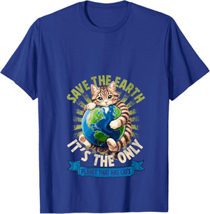 Women's Save The Earth Has Cats Earth Day Cat Lovers Kid Boy Girl V-Neck T-Shirt - T-Shirt | Royal