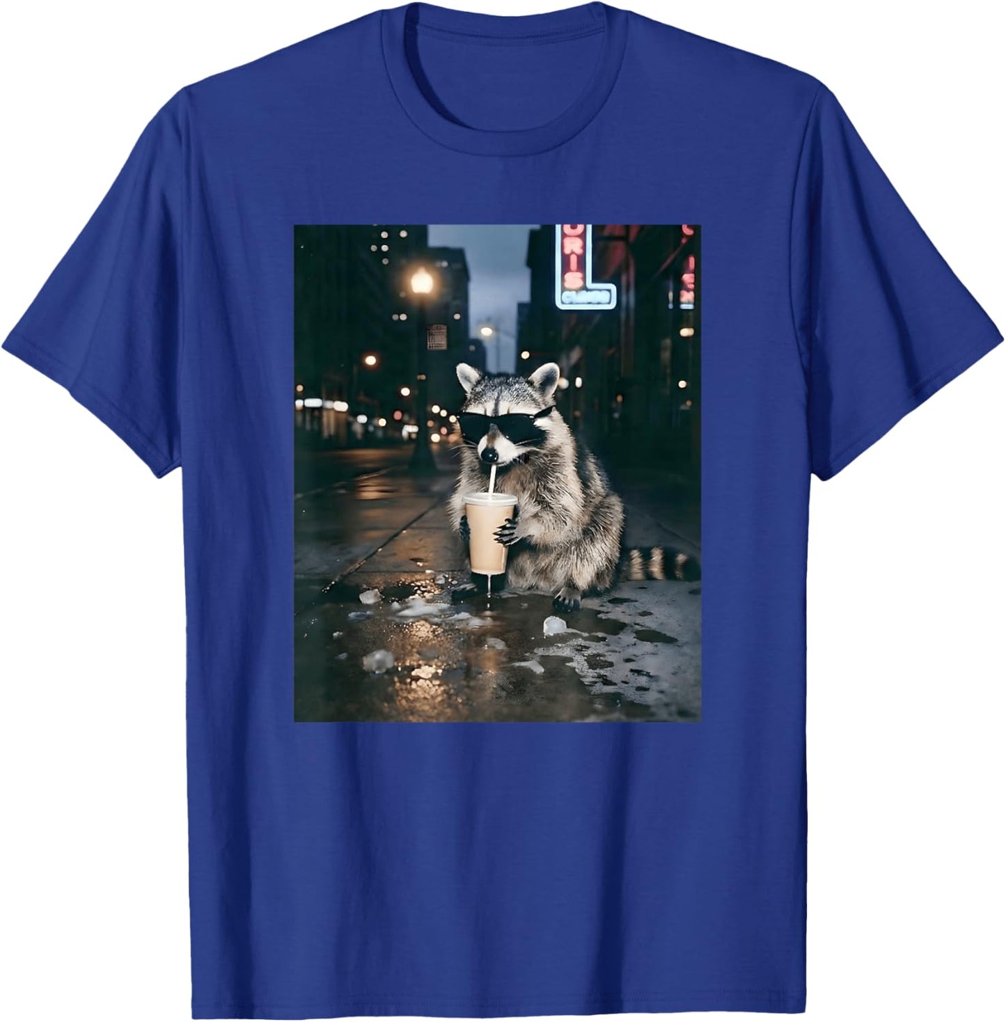 Raccoon Drinking Soda Funny Meme T-Shirt - T-Shirt | Royal