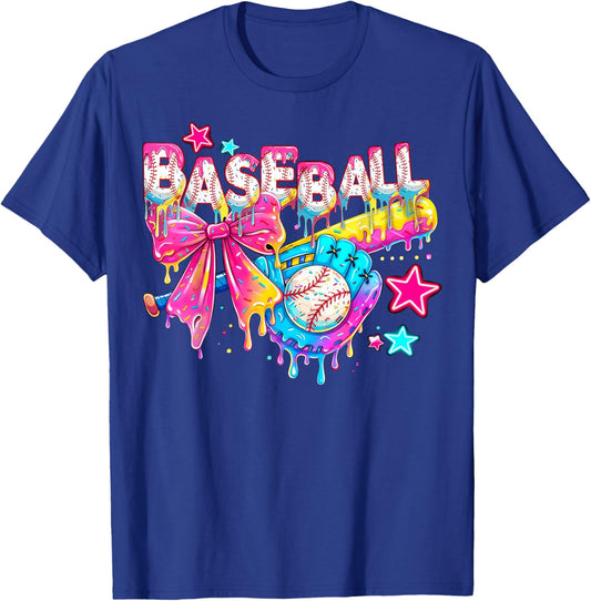 Baseball Ice Cream Drip Coquette Women Girls Mom Mama Gifts T-Shirt - T-Shirt | Royal